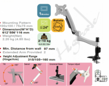 Cantilever Spring Arm Ergonomic 24 inch Adjustable Monitor LCD desk / table stand