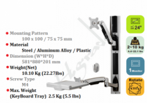 Thin Client Sit-Stand Combo Spring Arm Wall Mount Computer Workstation System