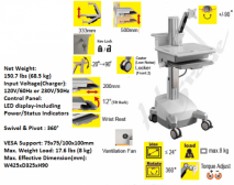 Mobile Trolley Cart for HealthCare IT - Single Monitor with Interactive Arm and SLA power