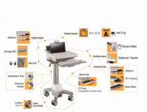 Hospital HealthCare Mobile Trolley Cart for laptop / computer mobile workstation cart