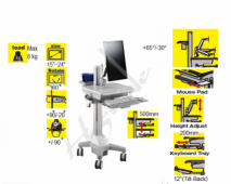 Mobile Trolley Cart for HealthCare IT - Single Monitor with Interactive Arm